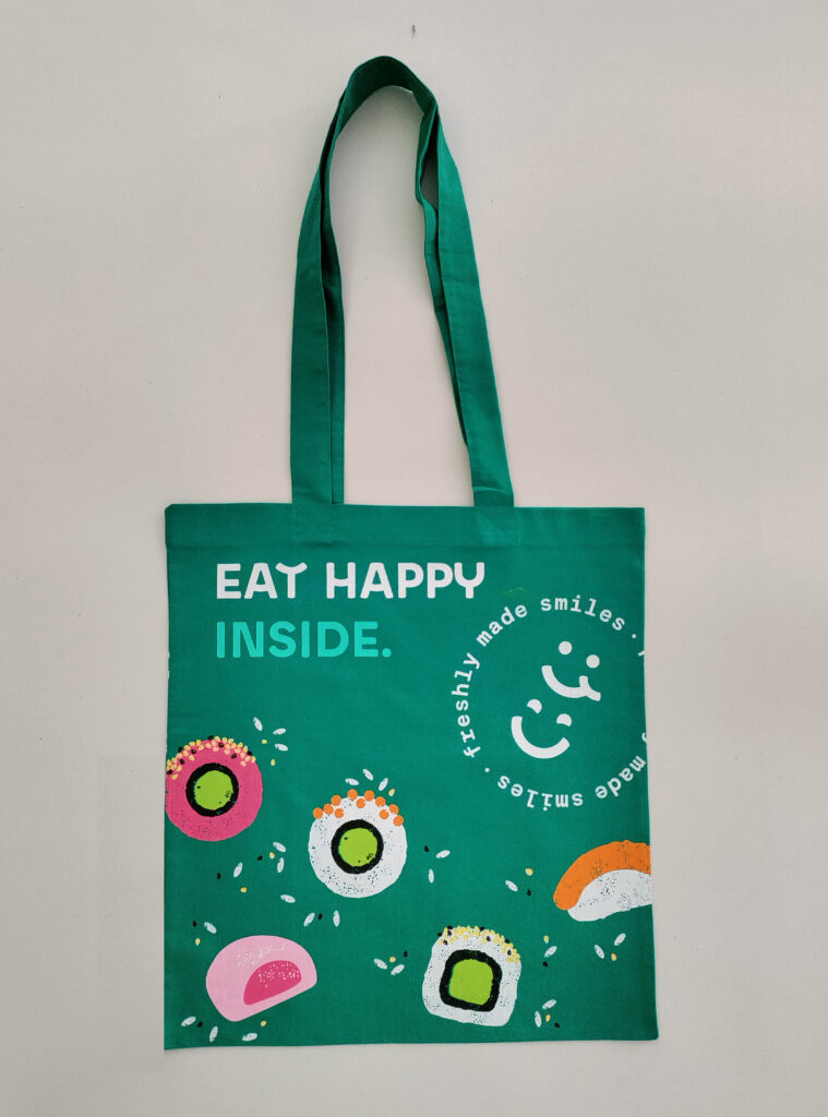 Dyed tote bag with colourful printing
